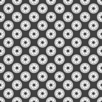 Photo camera diaphragm web icon. flat design. Seamless gray pattern.