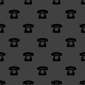 Retro telephone web icon.flat design. Seamless gray pattern.