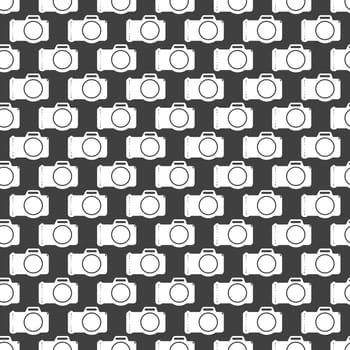 Photo camera web icon flat design. Seamless gray pattern.