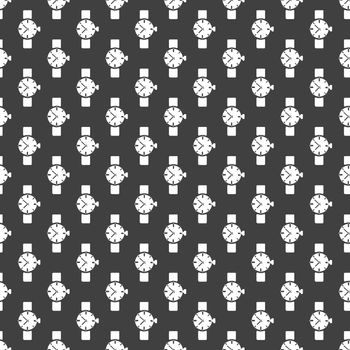 Watch,clock web icon. flat design. Seamless gray pattern.