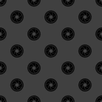 Photo camera diaphragm web icon. flat design. Seamless gray pattern.