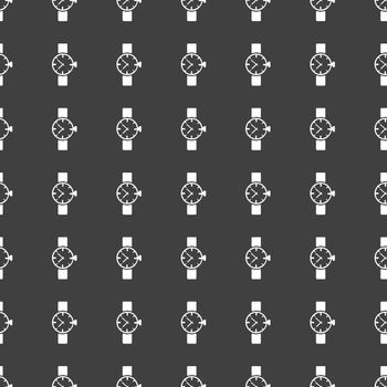 Watch,clock web icon. flat design. Seamless gray pattern.