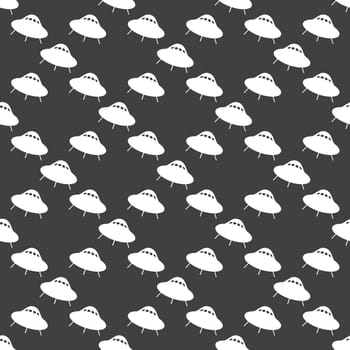 UFO web icon. flat design. Seamless gray pattern.