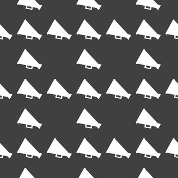 Megaphone, Loud-hailer web icon. flat design. Seamless gray pattern.