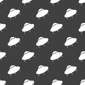 UFO web icon. flat design. Seamless gray pattern.