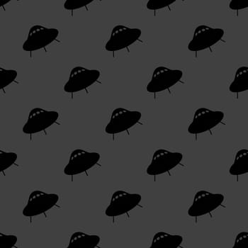 UFO web icon. flat design. Seamless gray pattern.