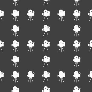 Videocamera web icon. flat design. Seamless gray pattern.