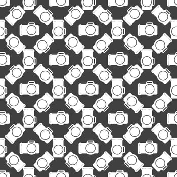 Photo camera web icon flat design. Seamless gray pattern.