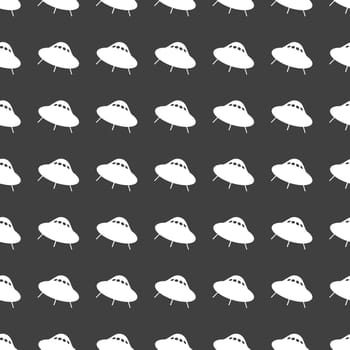 UFO web icon. flat design. Seamless gray pattern.