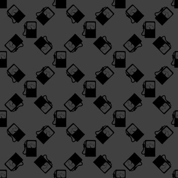 Gas, fuel station web icon. flat design. Seamless gray pattern.