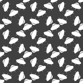 UFO web icon. flat design. Seamless gray pattern.