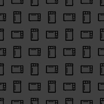 microwave. kitchen equipment web icon.  flat design. Seamless gray pattern.