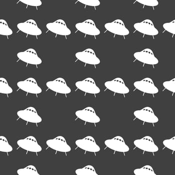 UFO web icon. flat design. Seamless gray pattern.