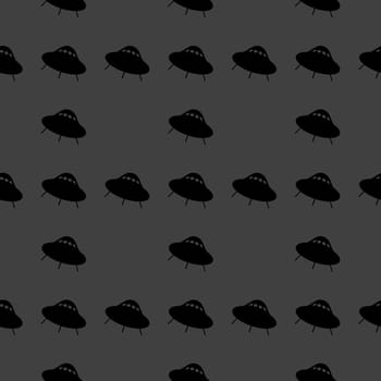 UFO web icon. flat design. Seamless gray pattern.