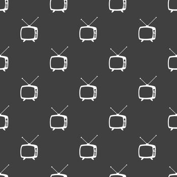 Retro tv web icon. flat design. Seamless gray pattern.