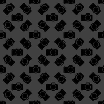 Photo camera web icon flat design. Seamless gray pattern.