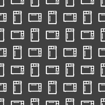 microwave. kitchen equipment web icon.  flat design. Seamless gray pattern.