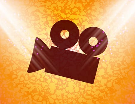 Cinema camera icon flat design with abstract background.