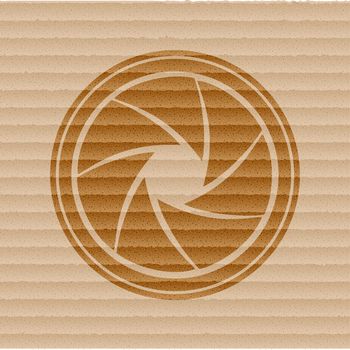 Photo camera diaphragm icon flat design with abstract background.