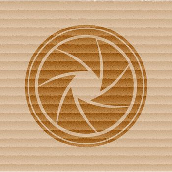 Photo camera diaphragm icon flat design with abstract background.
