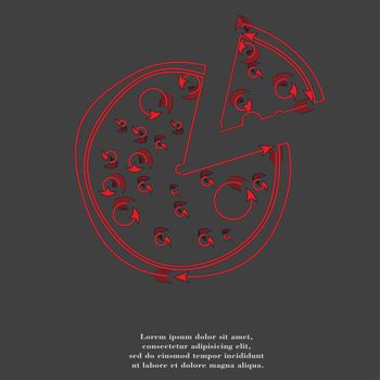 Pizza icon flat design with abstract background.