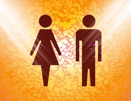 Man and woman icon. Flat with abstract background.
