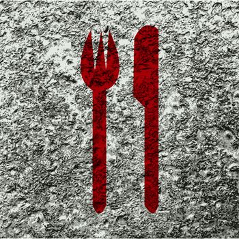 crossed fork over knife icon Flat with abstract background.