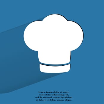 Chef cap. Cooking Flat modern web button with long shadow and space for your text. . 