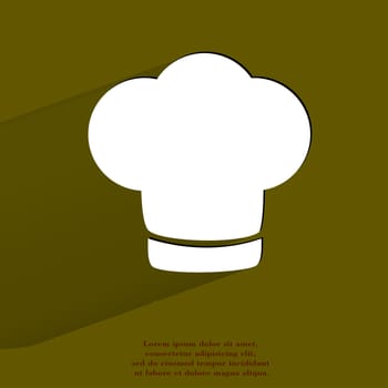 Chef cap. Cooking Flat modern web button with long shadow and space for your text. . 