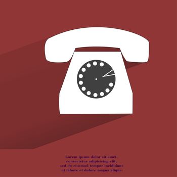 Retro telephone. Flat modern web button with long shadow and space for your text. . 