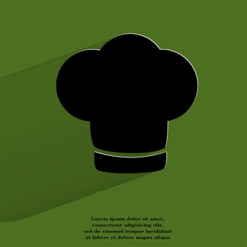 Chef cap. Cooking Flat modern web button with long shadow and space for your text. . 