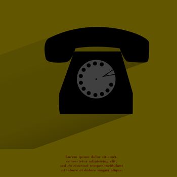 Retro telephone. Flat modern web button with long shadow and space for your text. . 