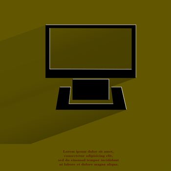 Computer. Flat modern web button with long shadow and space for your text. . 