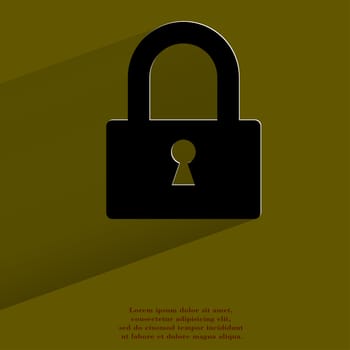 padlock. Flat modern web button with long shadow and space for your text. . 