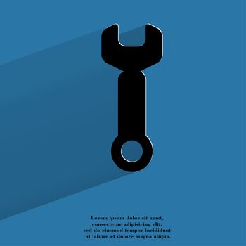 Wrench. tool to work Flat modern web button with long shadow and space for your text. . 