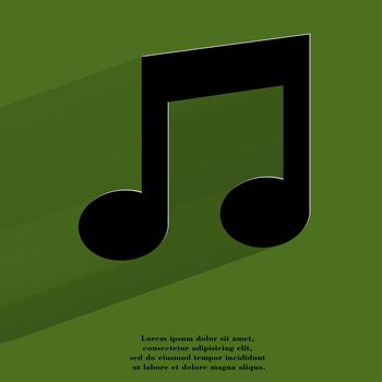 Music note. Flat modern web button with long shadow and space for your text. . 