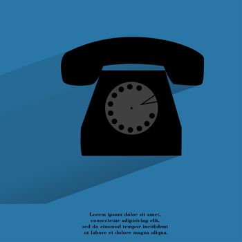 Retro telephone. Flat modern web button with long shadow and space for your text. . 