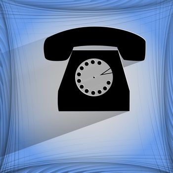 Retro telephone. Flat modern web button on a flat geometric abstract background . 