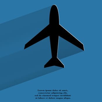 Plane . Flat modern web button with long shadow and space for your text. . 