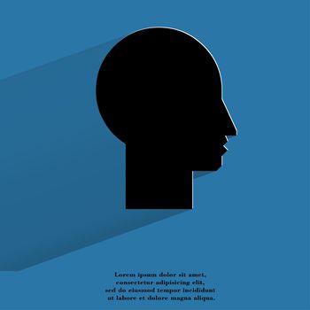 Man silhouette profile picture. Flat modern web button with long shadow and space for your text. . 