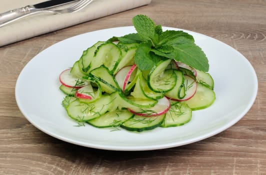 Salad cucumber with radish, dill and mint