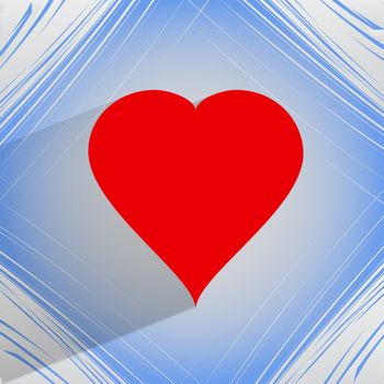 red heart web icon on a flat geometric abstract background   illustration. 