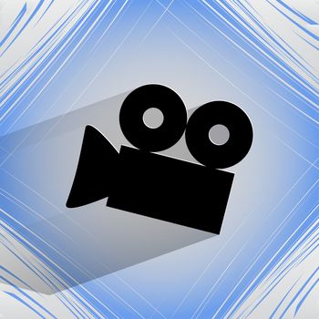 Video-camera. Flat modern web button  on a flat geometric abstract background  . 