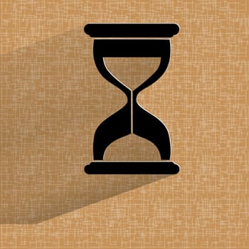 Sand clock. Glass timer . Flat modern web button  on a flat geometric abstract background  . 