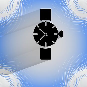 Watch,clock. Flat modern web button  on a flat geometric abstract background . 