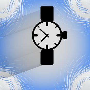 Watch,clock. Flat modern web button  on a flat geometric abstract background . 