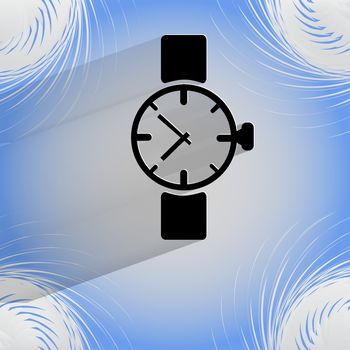 Watch,clock. Flat modern web button  on a flat geometric abstract background . 