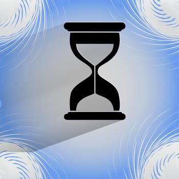 Sand clock. Glass timer . Flat modern web button  on a flat geometric abstract background  . 