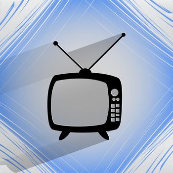 Retro tv. Flat modern web button   on a flat geometric abstract background  . 