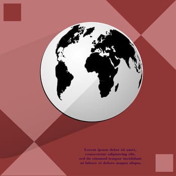 World map web icon on a flat geometric abstract background.  illustration. 